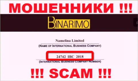 Будьте очень внимательны !!! Binarimo мошенничают !!! Номер регистрации указанной компании: 24742 IBC 2018