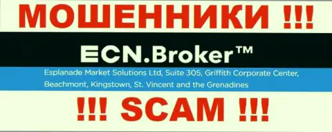 Мошенническая организация ECN Broker зарегистрирована в оффшоре по адресу - Сьюит 305, Корпоративный центр Гриффита, Бичмонт, Кингстаун, Сент-Винсент и Гренадины, будьте бдительны