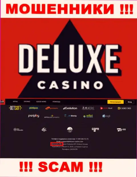 Сведения о юр лице Deluxe Casino у них на официальном сайте имеются - это БОВИВЕ ЛТД