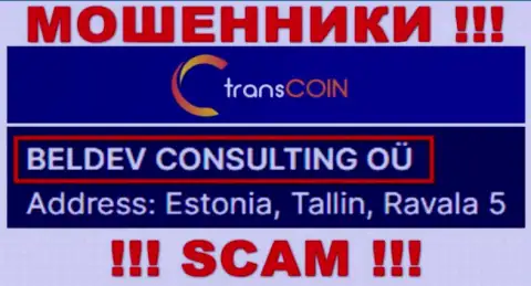 TransCoin - юр лицо internet кидал контора BELDEV CONSULTING OÜ
