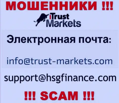 Контора Trust Markets не прячет свой адрес электронной почты и представляет его у себя на портале