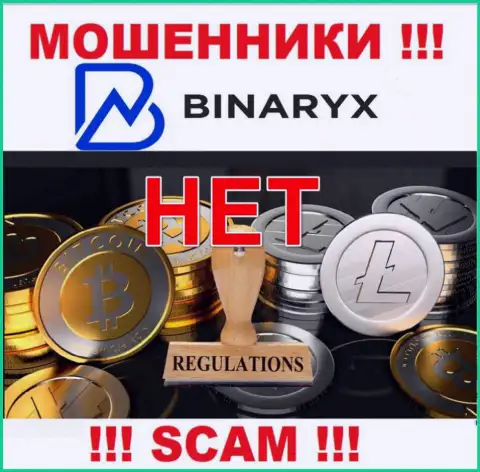 На сайте мошенников Binaryx нет информации об регуляторе - его просто нет