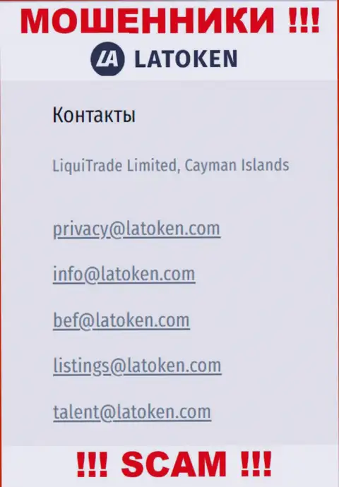 Адрес электронного ящика, который интернет-мошенники Latoken предоставили у себя на официальном сайте