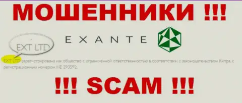 Конторой ЭКСАНТ управляет XNT LTD - сведения с официального сайта мошенников