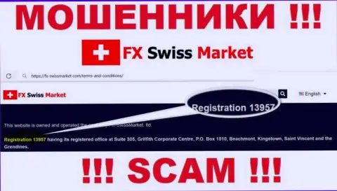 Как указано на официальном веб-портале мошенников FX SwissMarket: 13957 - это их рег. номер