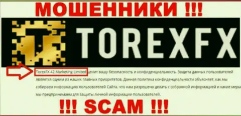 Юр. лицо, которое владеет internet мошенниками Торекс ФИкс - это TorexFX 42 Marketing Limited